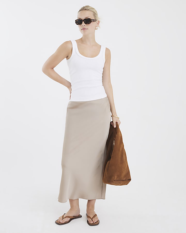 Beige Satin Maxi Skirt