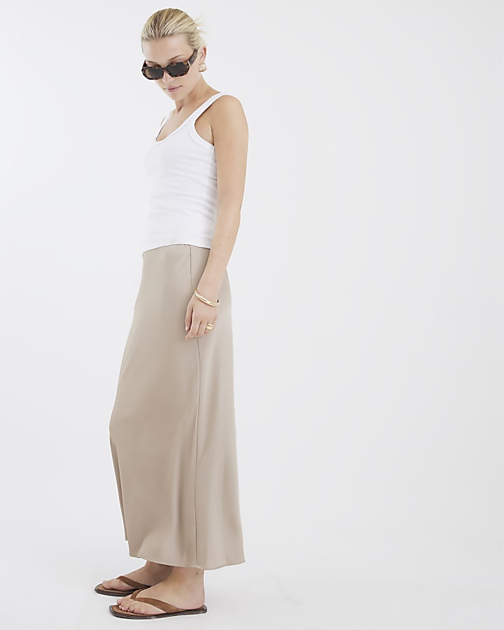 Beige Satin Maxi Skirt