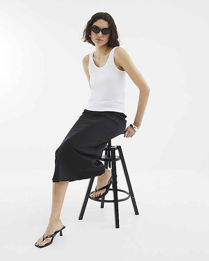 Black Satin Midi Skirt