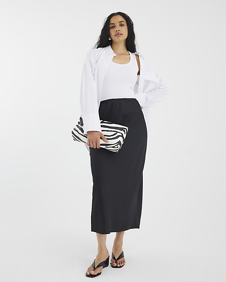 Black Satin Midi Skirt