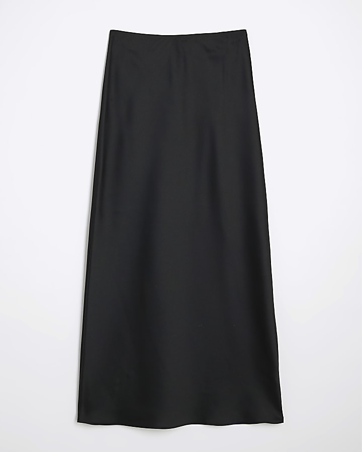 Black Satin Midi Skirt