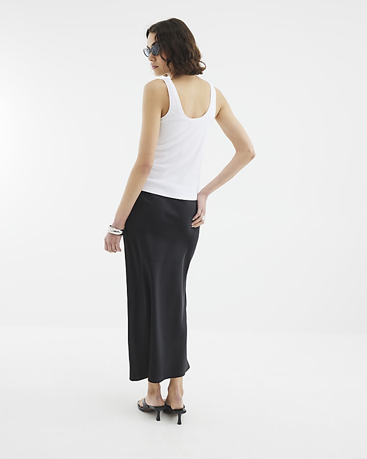 Black Satin Midi Skirt