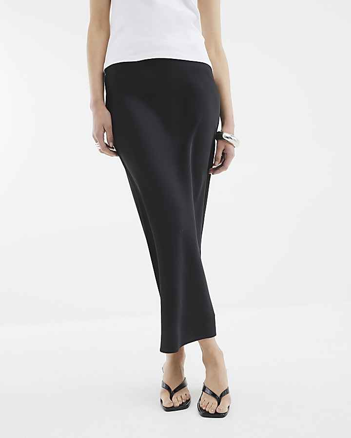 Black Satin Midi Skirt