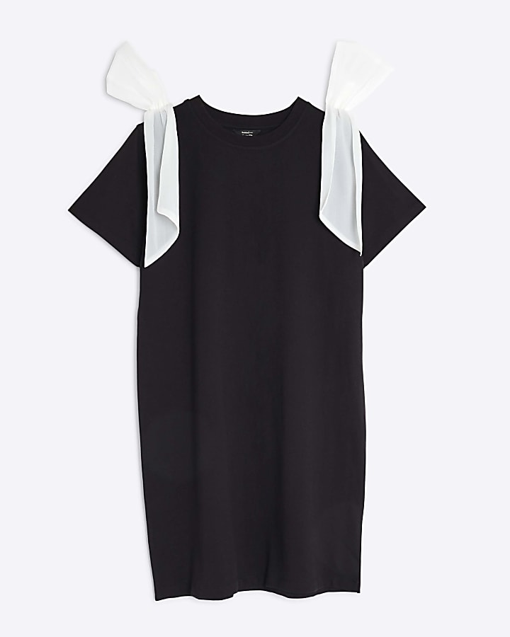 Black Short Sleeve Bow Mini Dress