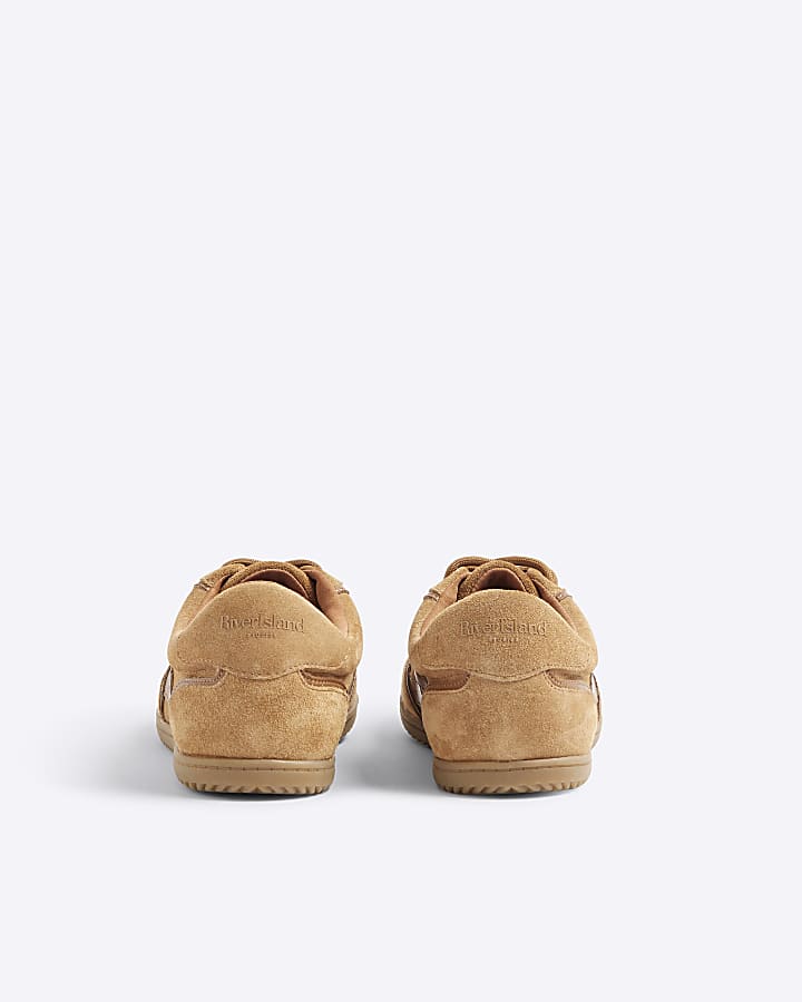 Brown Suede Slim Sole Lace Up Trainers