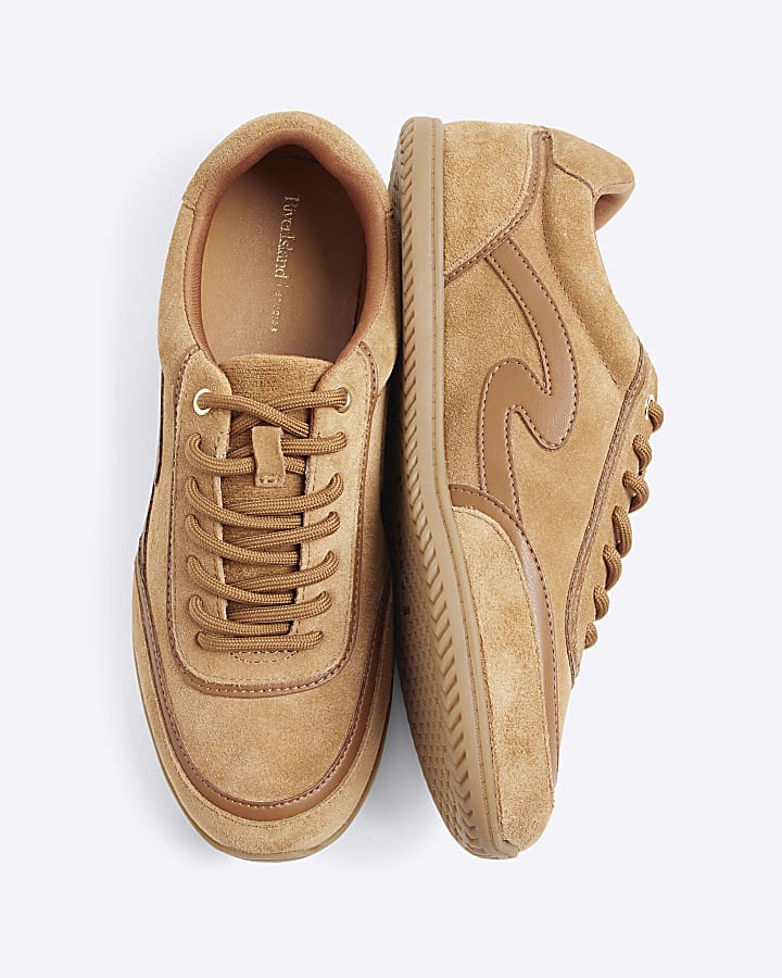 Brown Suede Slim Sole Lace Up Trainers