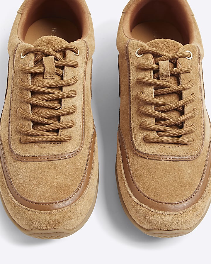 Brown Suede Slim Sole Lace Up Trainers