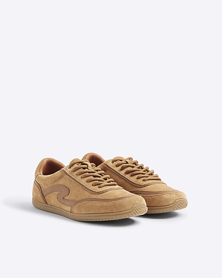 Brown Suede Slim Sole Lace Up Trainers