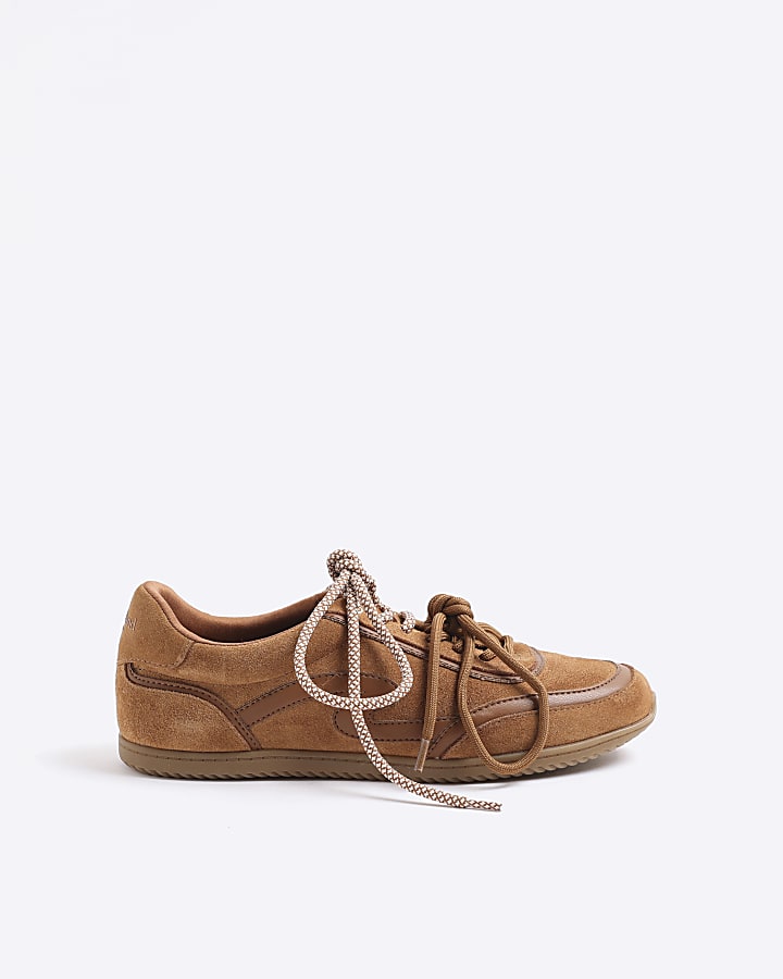 Brown Suede Slim Sole Lace Up Trainers