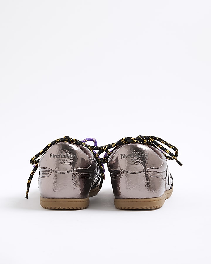 Grey Metallic Slim Sole Lace Up Plimsolls