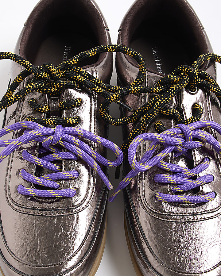 Grey Metallic Slim Sole Lace Up Plimsolls