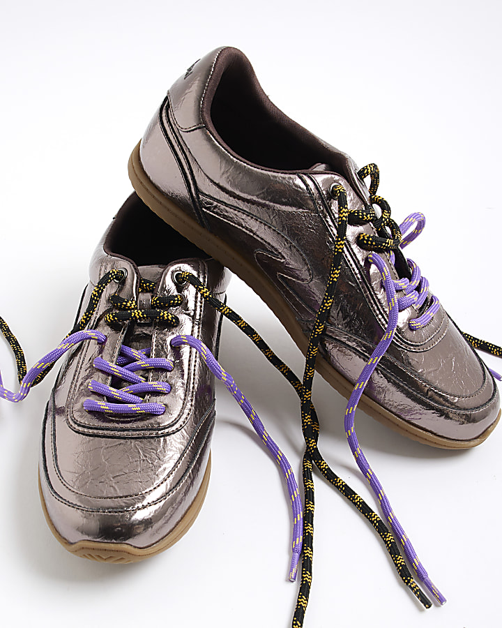 Grey Metallic Slim Sole Lace Up Plimsolls