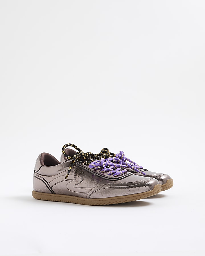 Grey Metallic Slim Sole Lace Up Plimsolls