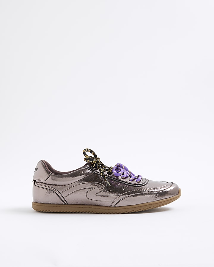 Grey Metallic Slim Sole Lace Up Plimsolls