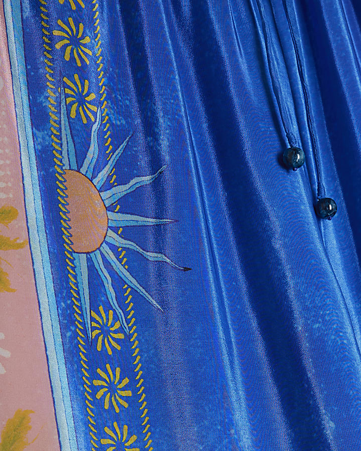 Blue Atlas Drawstring Wide Leg Trousers