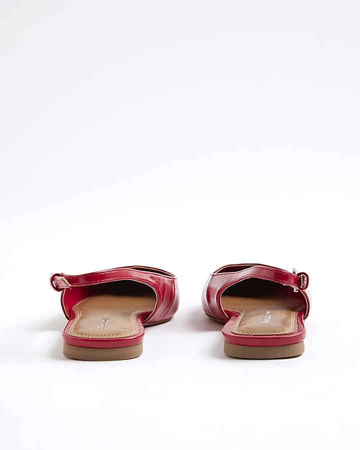 Red Slingback Pointed Toe Flat Shoes