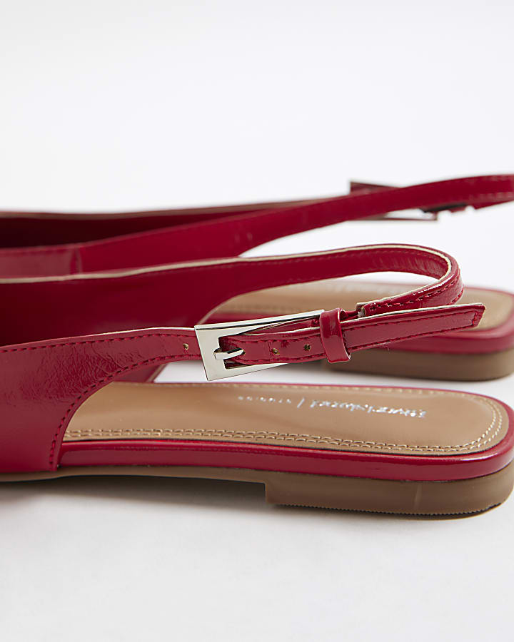 Red Slingback Pointed Toe Flat Shoes