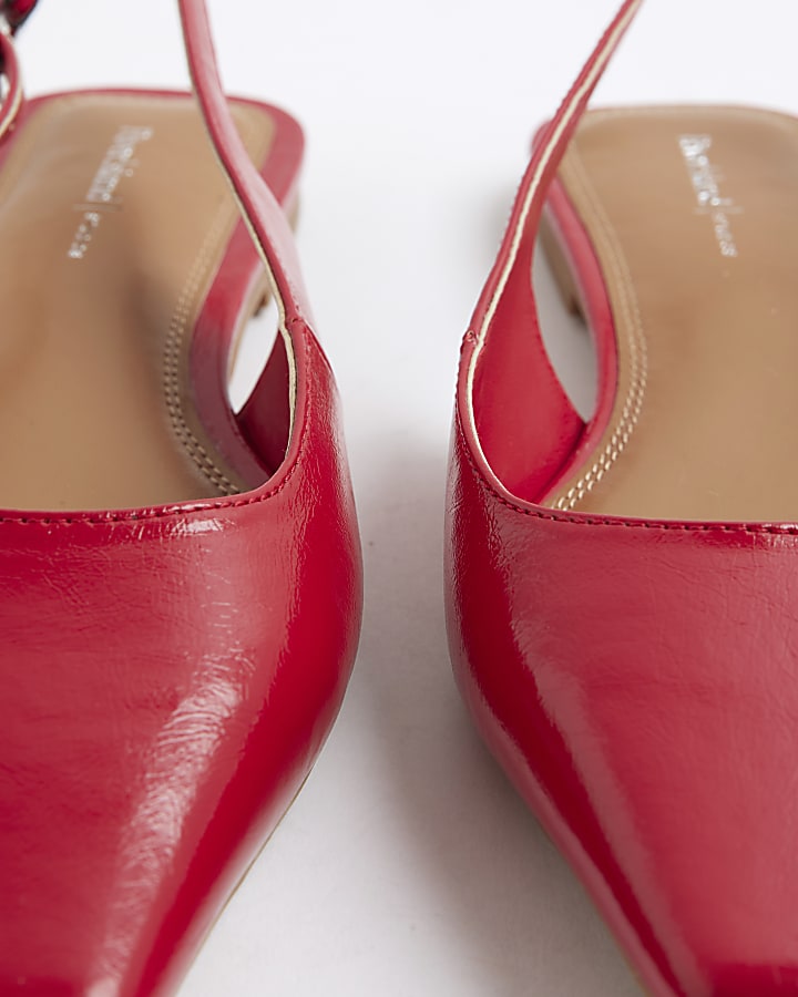 Red Slingback Pointed Toe Flat Shoes