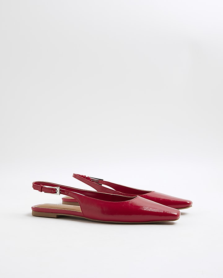 Red Slingback Pointed Toe Flat Shoes