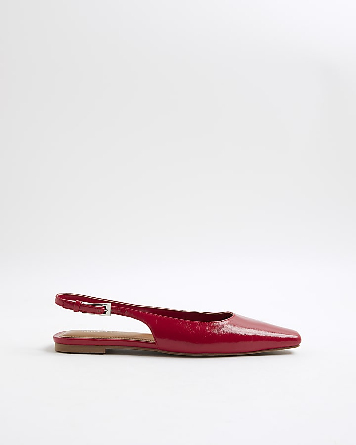 Red Slingback Pointed Toe Flat Shoes