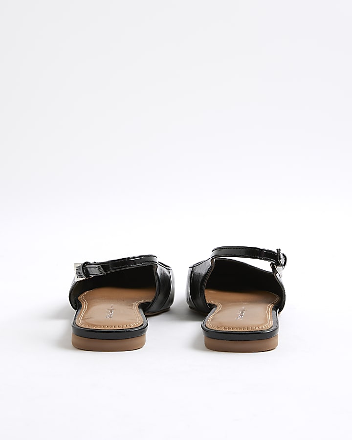 Black Slingback Pointed Toe Flat Shoes
