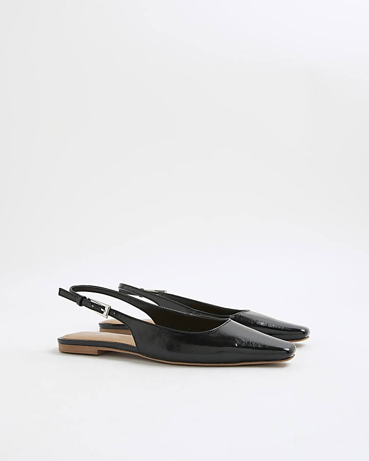 Black Slingback Pointed Toe Flat Shoes
