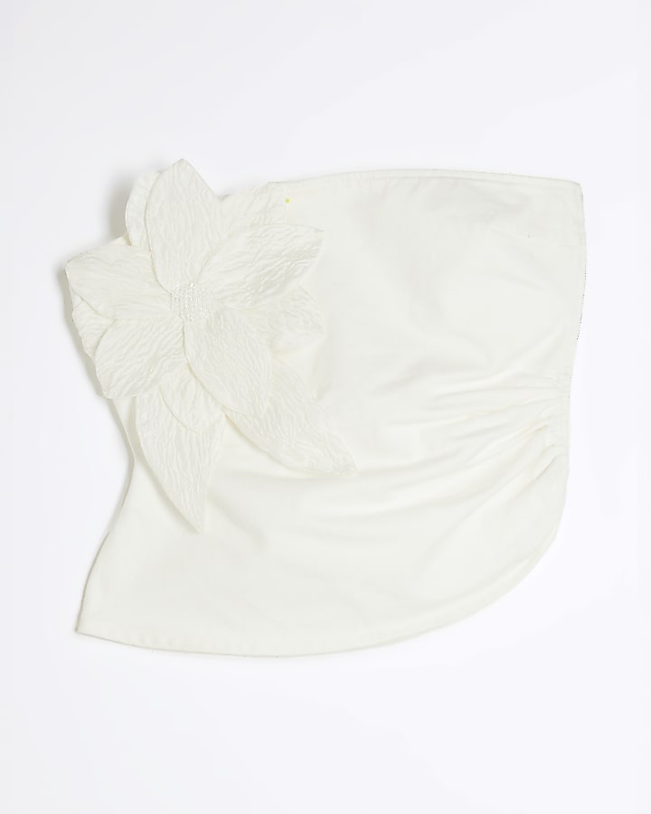 White 3D Flower Bandeau Top