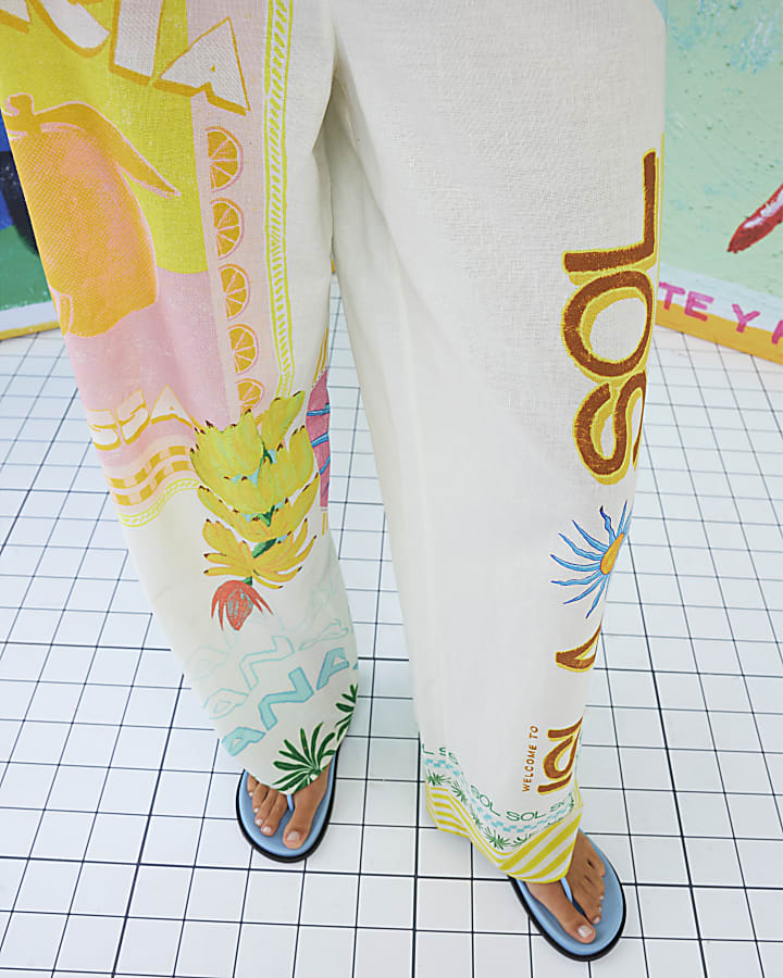 Cream Atlas Linen Trousers