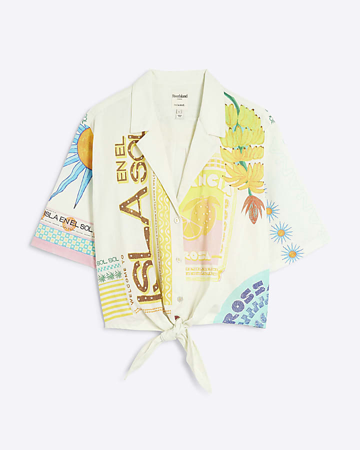 Cream Atlas Tie Front Shirt
