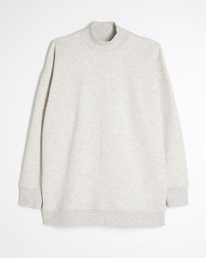 Beige High Neck Longline Sweatshirt