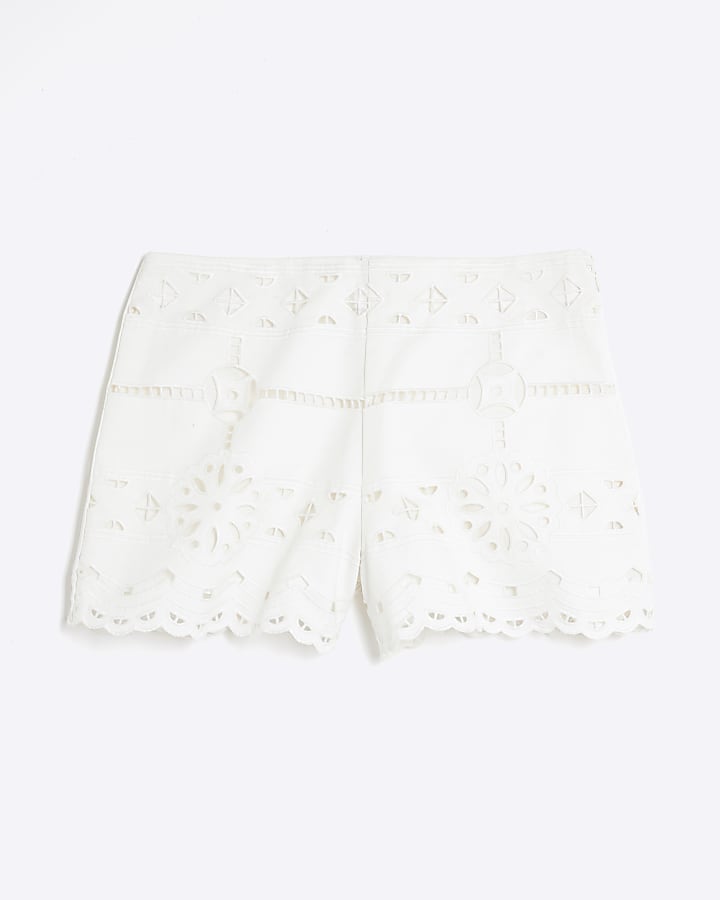 White Cutwork Shorts