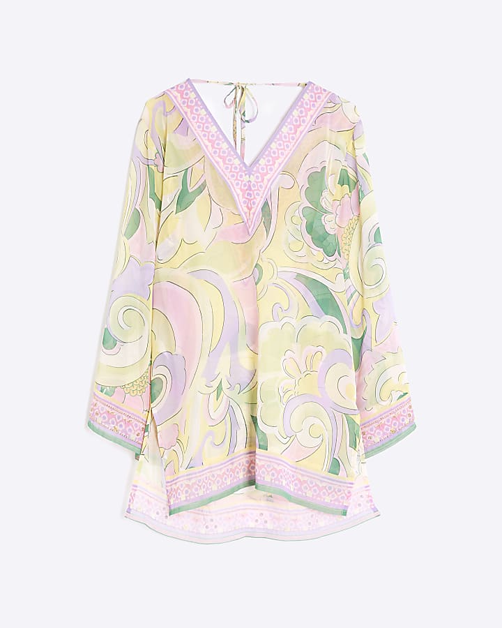 Multi Colour Swirl Long Sleeve Beach Dress