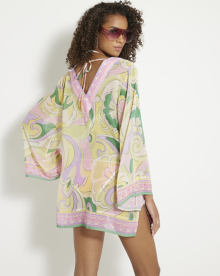 Multi Colour Swirl Long Sleeve Beach Dress
