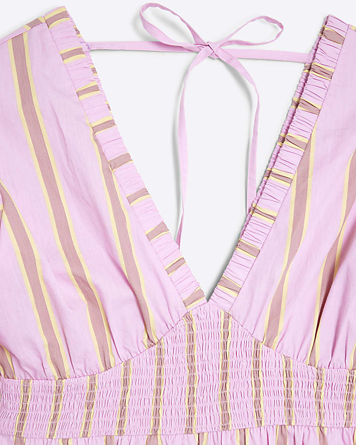Pink Short Sleeve Stripe Mini Dress