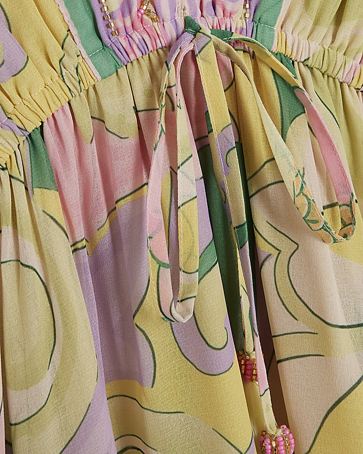 Yellow Floral Swirl Plunge Maxi Dress