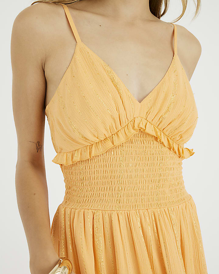 Orange Frilled Sleeveless Mini Beach Dress