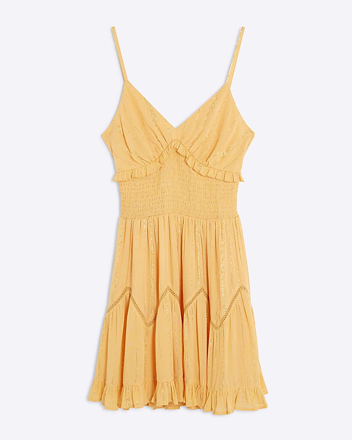 Orange Frilled Sleeveless Mini Beach Dress