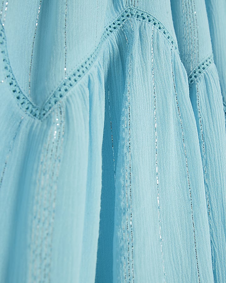Blue Frilled Sleeveless Mini Beach Dress