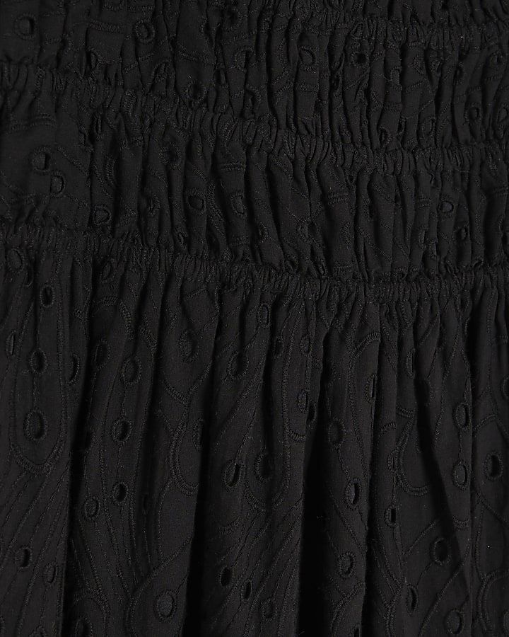 Black Broderie Tie Detail Midi Dress