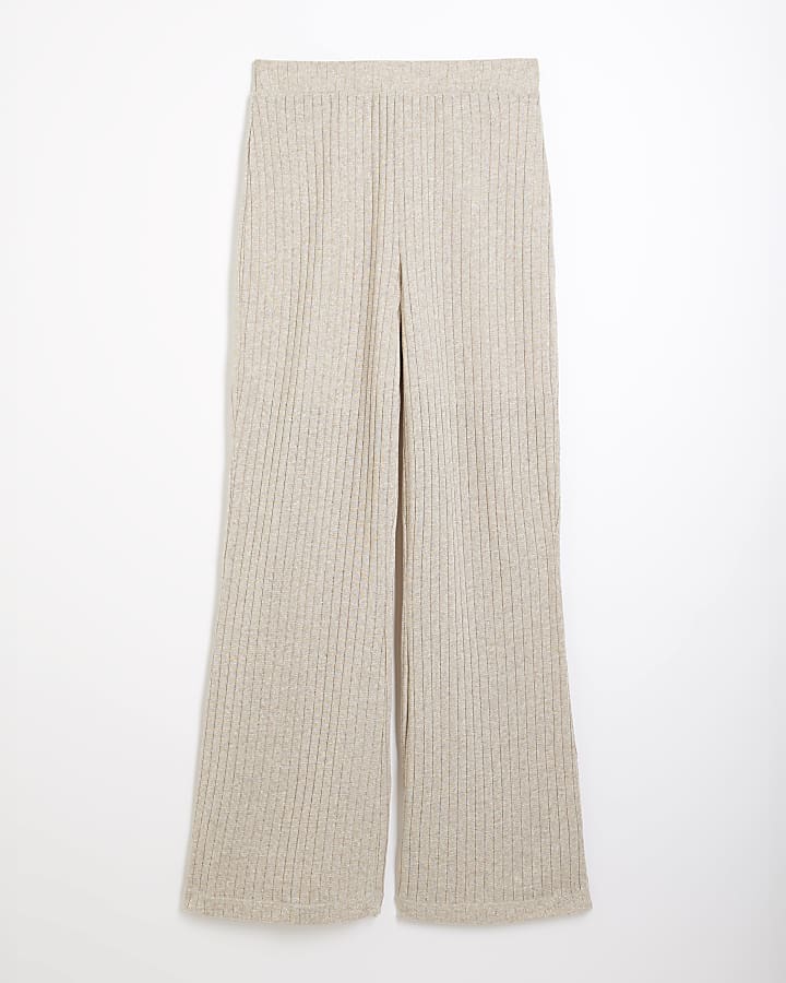 Gold Knit Ribbed Wide Leg Trousers