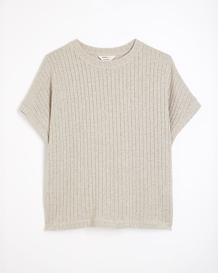 Gold Short Sleeve Knit Ribbed T-shirt