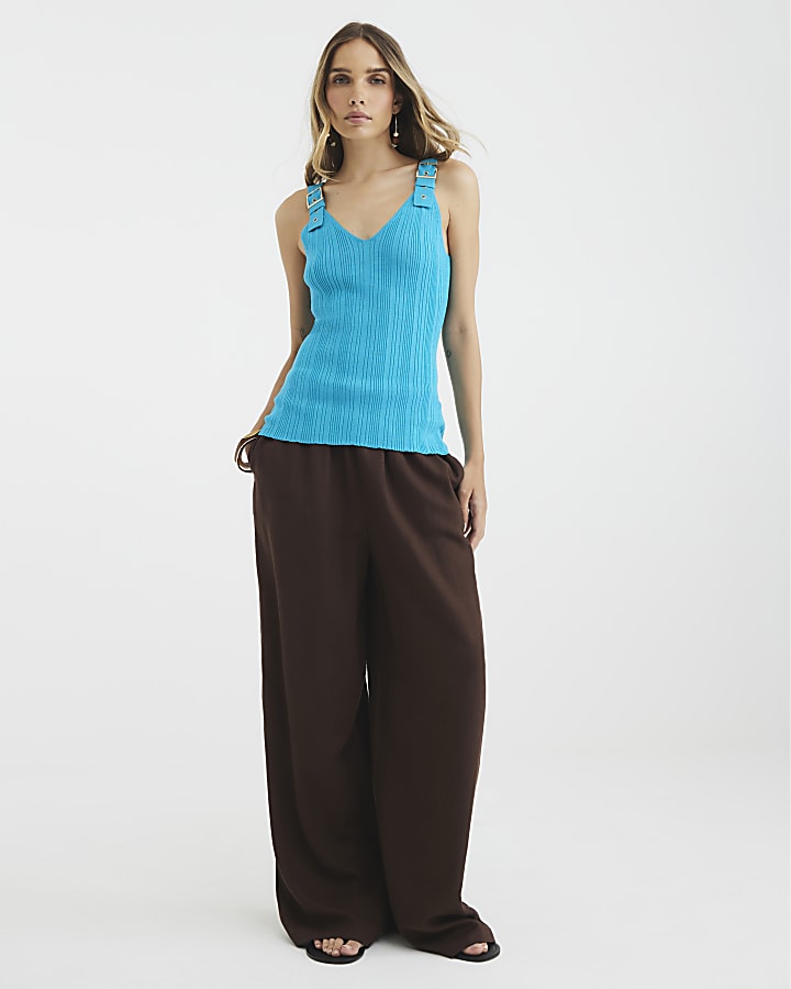 Blue Buckle Strap Knit Vest Top