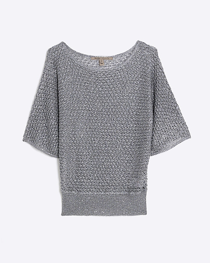 Silver Sequin Knit Top