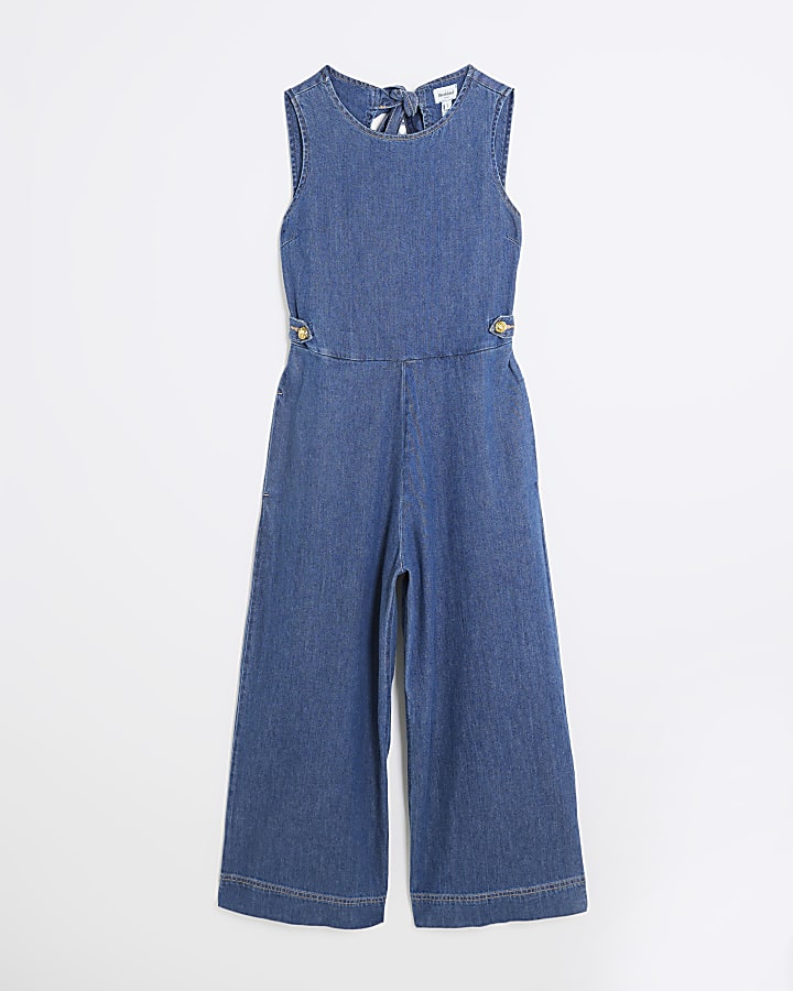 Blue Denim Tie Back Jumpsuit