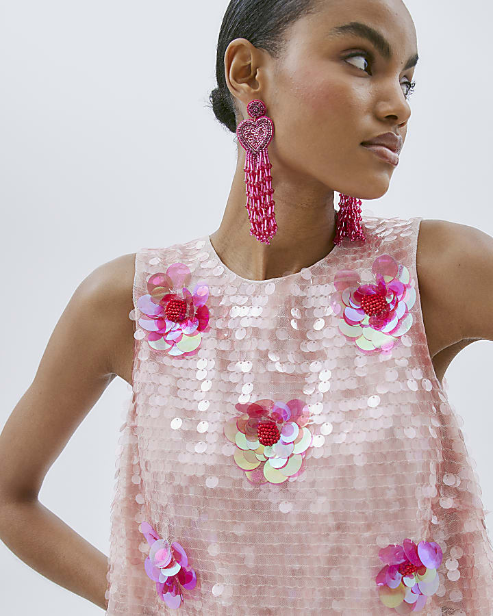Pink Sequin Floral Embroidered top