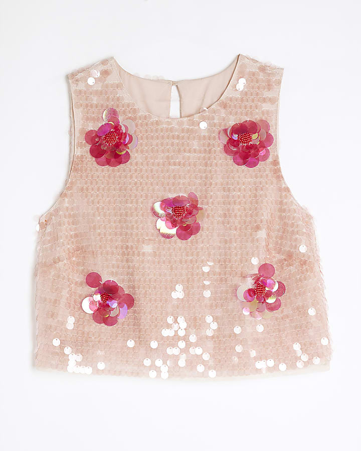 Pink Sequin Floral Embroidered top