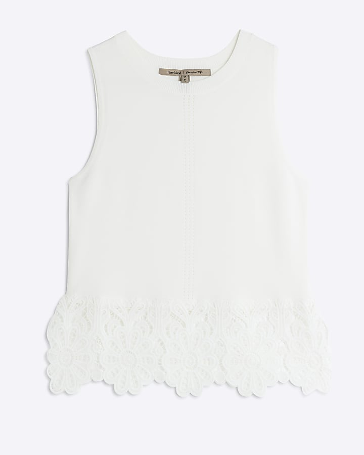 White Lace Hem Knitted Tank Top