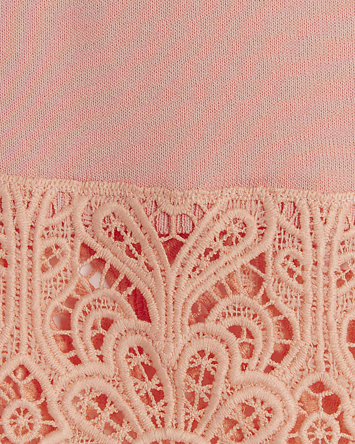 Pink Lace Trim Knitted Tank Top