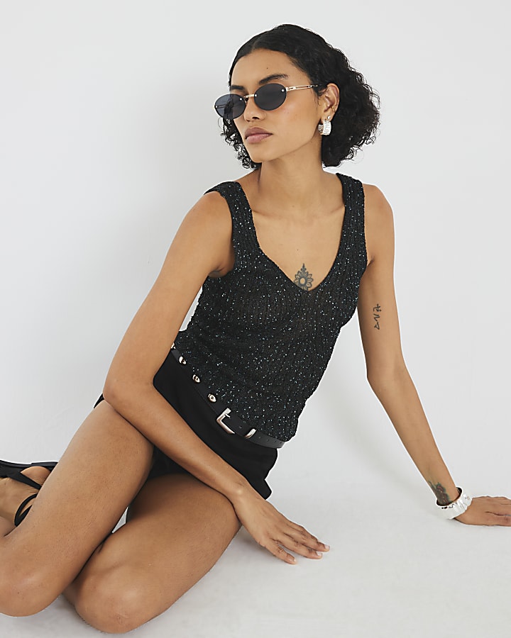 Black Sequin Knit Vest