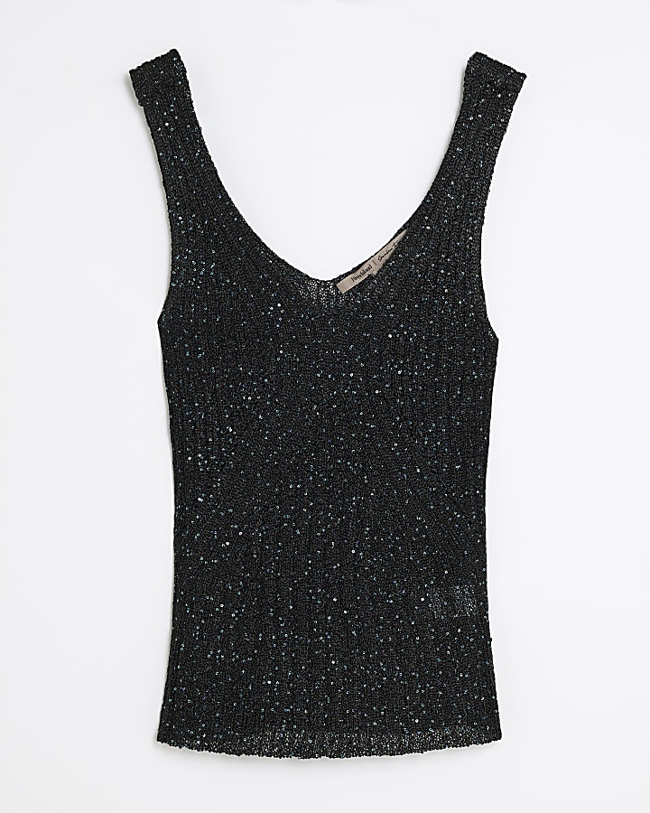 Black Sequin Knit Vest